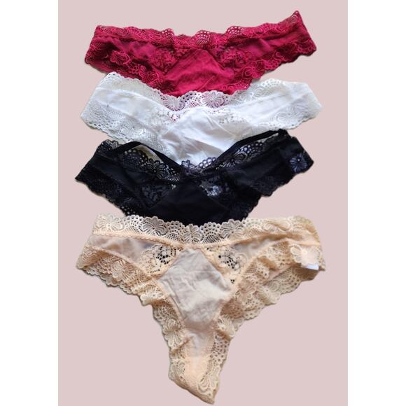 WOMAN'S THONG PANTIES-Lace-Back Straps-White-Cream-Black-Red-8 Pairs-Size SM - Picture 5 of 7